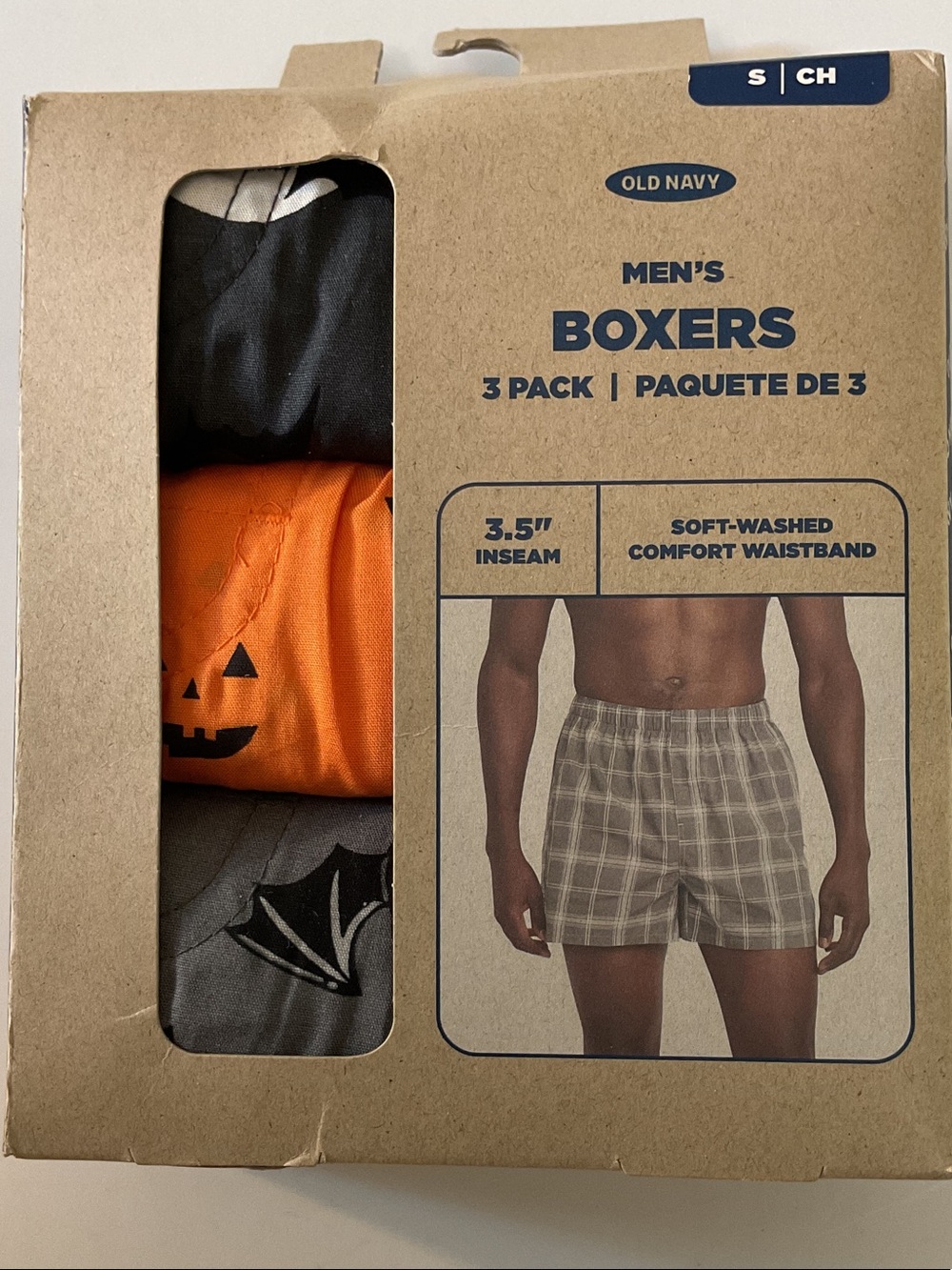 Old Navy Men’s Halloween Boxers 3 Pack, Black/Orange/Gray, S, NIB
